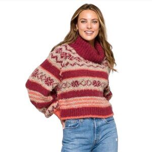 FREE PEOPLE Check Me Out Cropped Turtleneck Sweater Boho Chic Cozy Knitwear Sz S